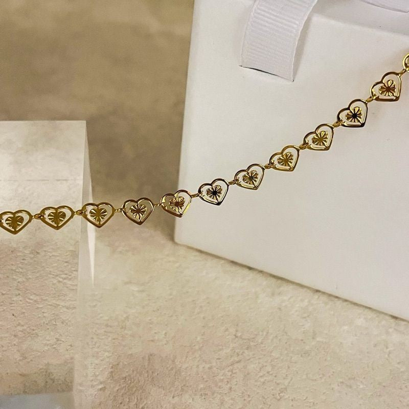 Stainless steel love chain 50cm/ gold heart shape chain
