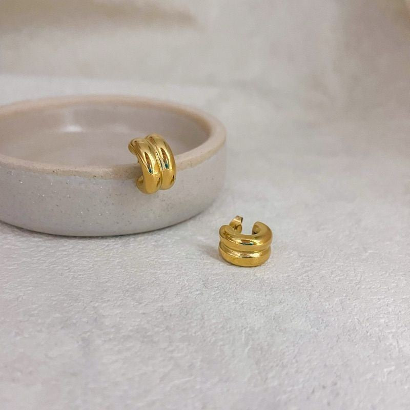 Stainless steel gold earrings love deign/ uneven design/ tennis diamond earrings 1 pair