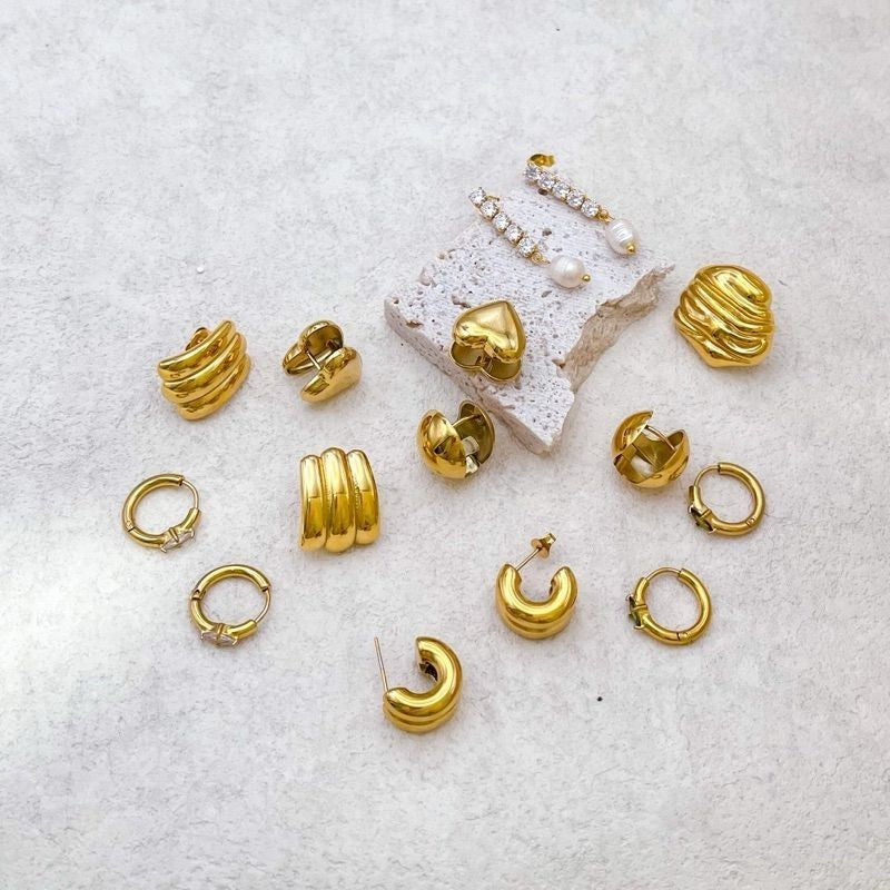 Stainless steel gold earrings love deign/ uneven design/ tennis diamond earrings 1 pair