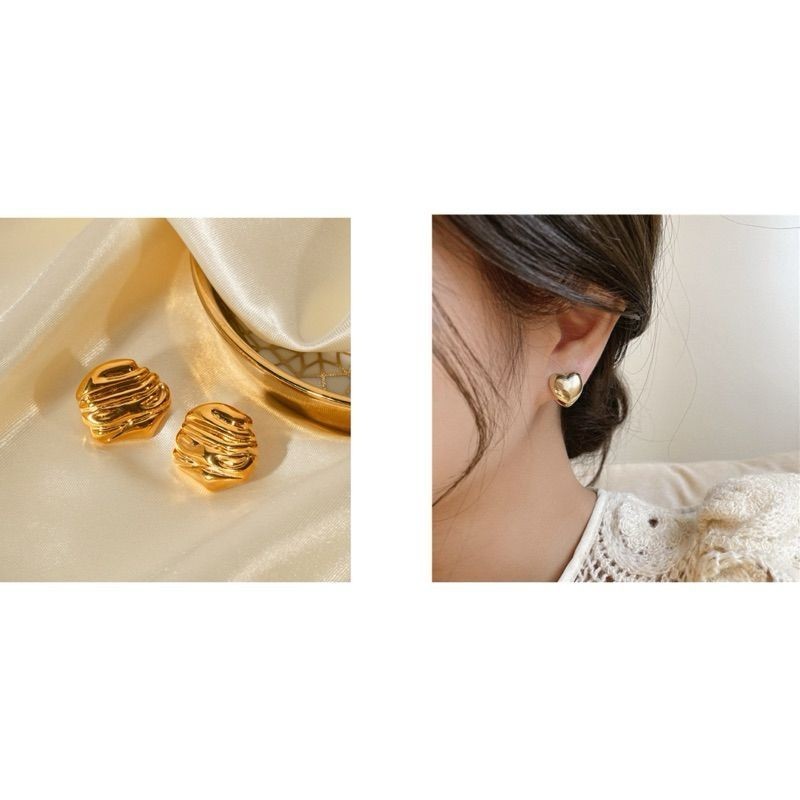 Stainless steel gold earrings love deign/ uneven design/ tennis diamond earrings 1 pair