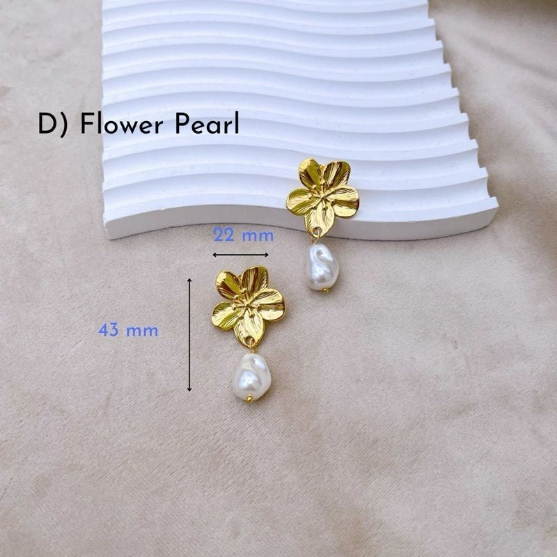 Stainless steel flower earrings/ gold earrings pearl earrings