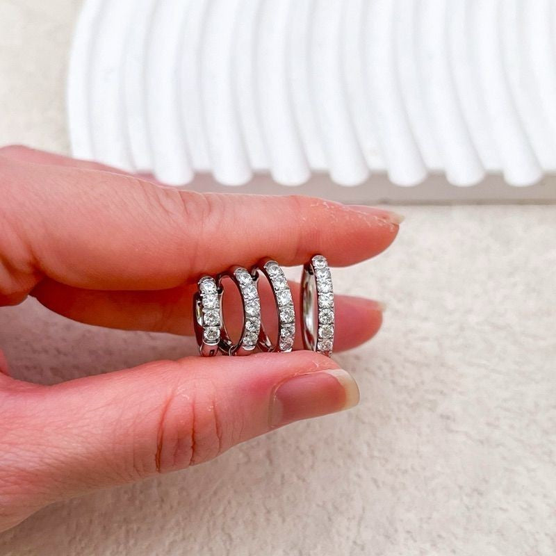 Stainless steel classic sparkle zirconia earrings huggies 1 pair/ Stainless steel material