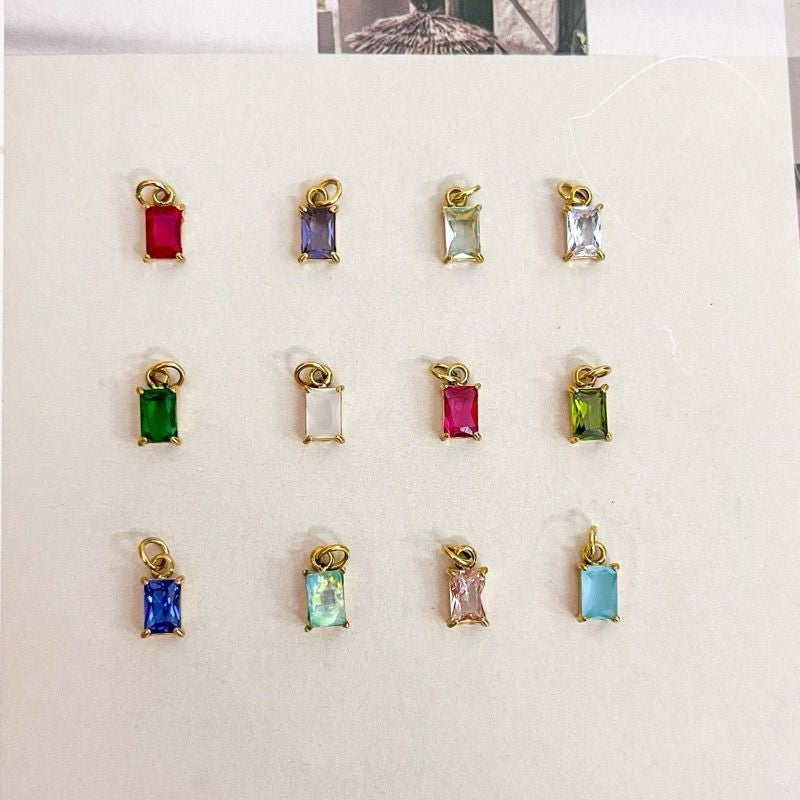 Stainless steel Rectangle zirconia pendant Birthstone 1 pc