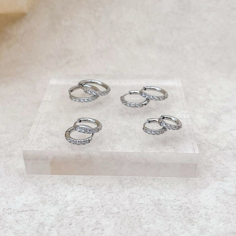 Stainless steel classic sparkle zirconia earrings huggies 1 pair/ Stainless steel material