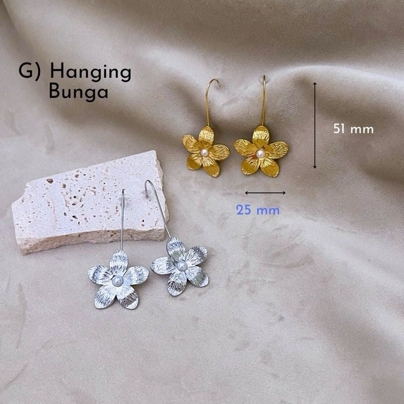 Stainless steel flower earrings/ gold earrings pearl earrings