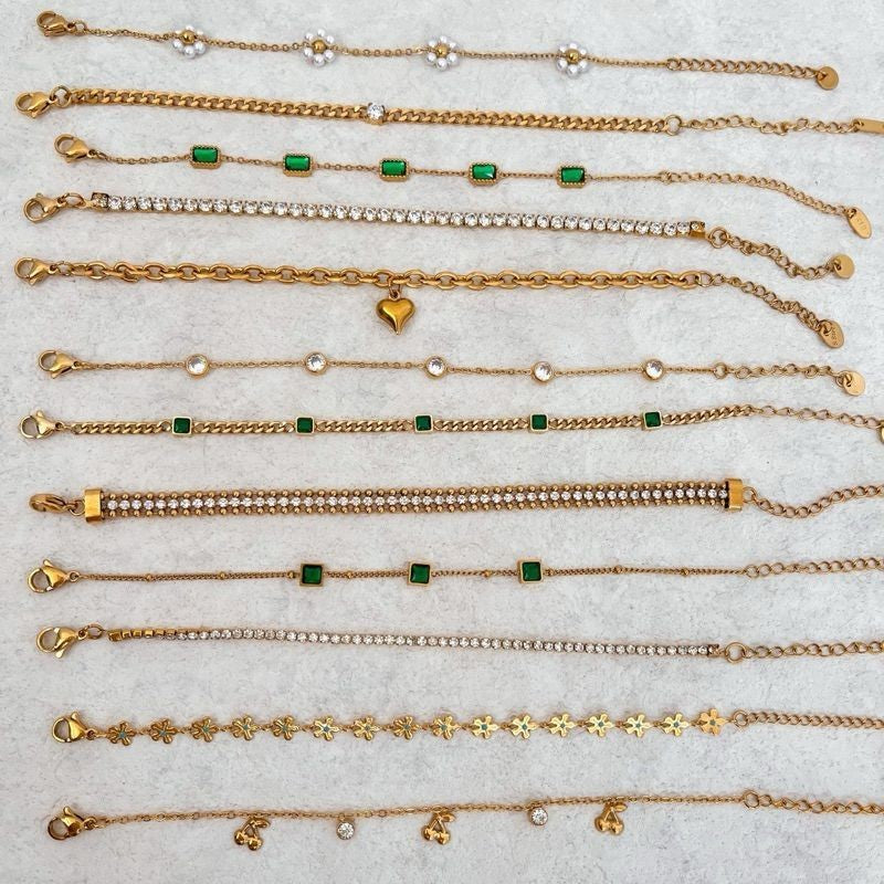 Stainless steel Emerald Green tennis cuban bracelet 1 pc/ lady accessories gold bracelet gelang tangan emas jewellery