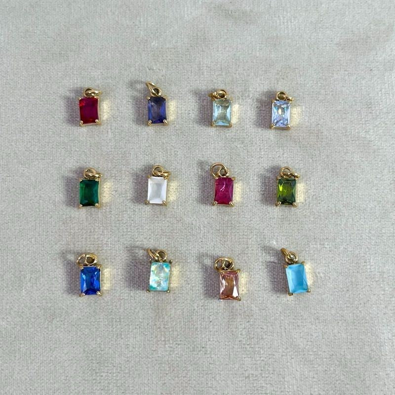 Stainless steel Rectangle zirconia pendant Birthstone 1 pc