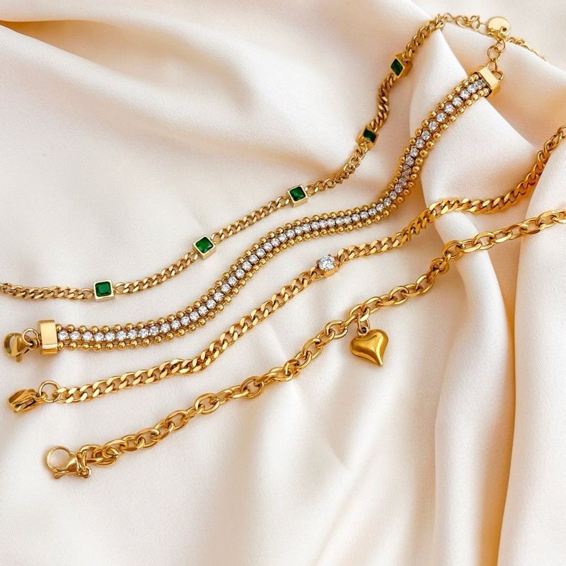 Stainless steel Emerald Green tennis cuban bracelet 1 pc/ lady accessories gold bracelet gelang tangan emas jewellery