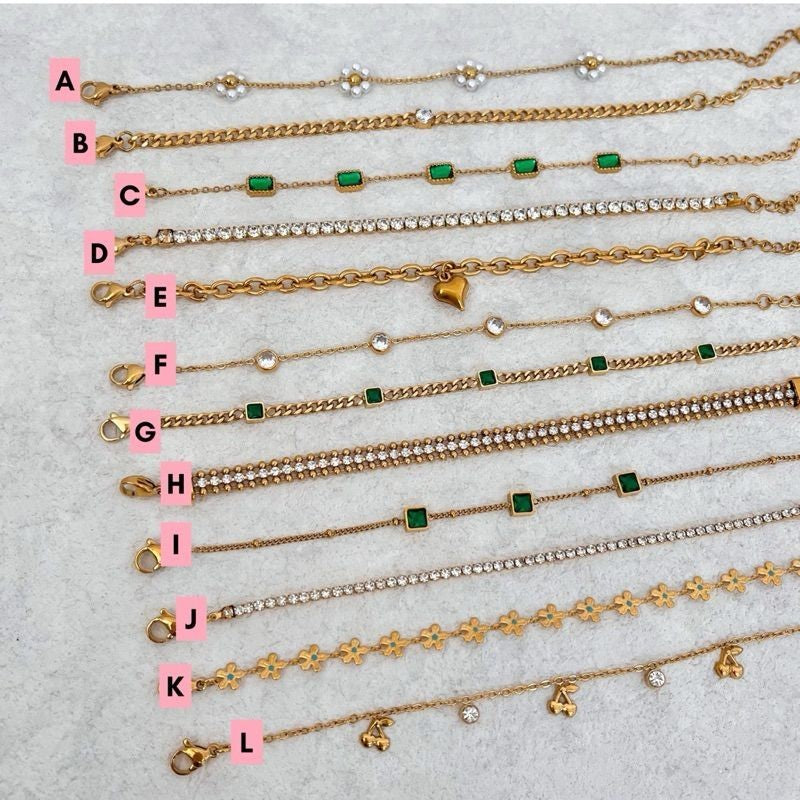Stainless steel Emerald Green tennis cuban bracelet 1 pc/ lady accessories gold bracelet gelang tangan emas jewellery