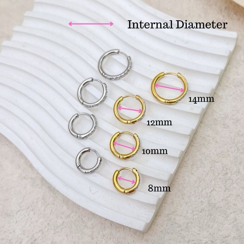 Stainless steel classic sparkle zirconia earrings huggies 1 pair/ Stainless steel material