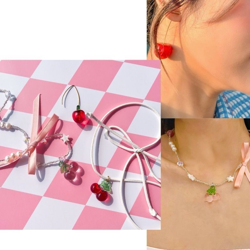 Cherry Apple pendant in acrylic / fruit cute diy pendant