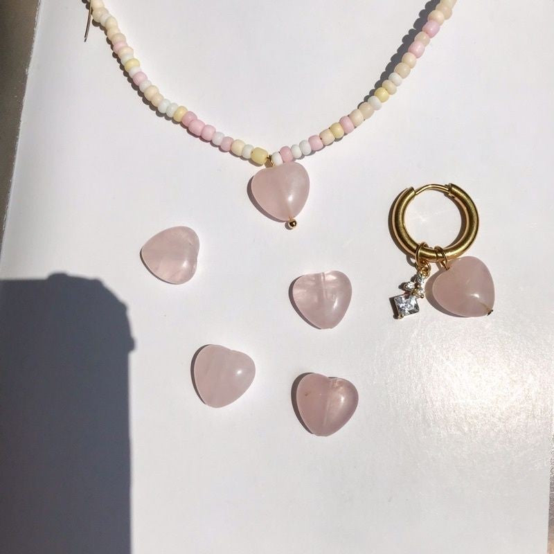 Love shape from natural stone 1 pc - Rose Quartz/ Aquamarine/ Aventurine