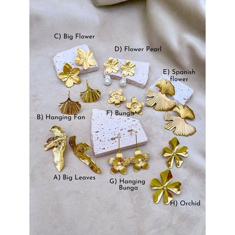 Stainless steel flower earrings/ gold earrings pearl earrings