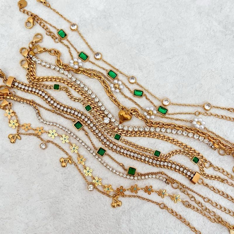 Stainless steel Emerald Green tennis cuban bracelet 1 pc/ lady accessories gold bracelet gelang tangan emas jewellery