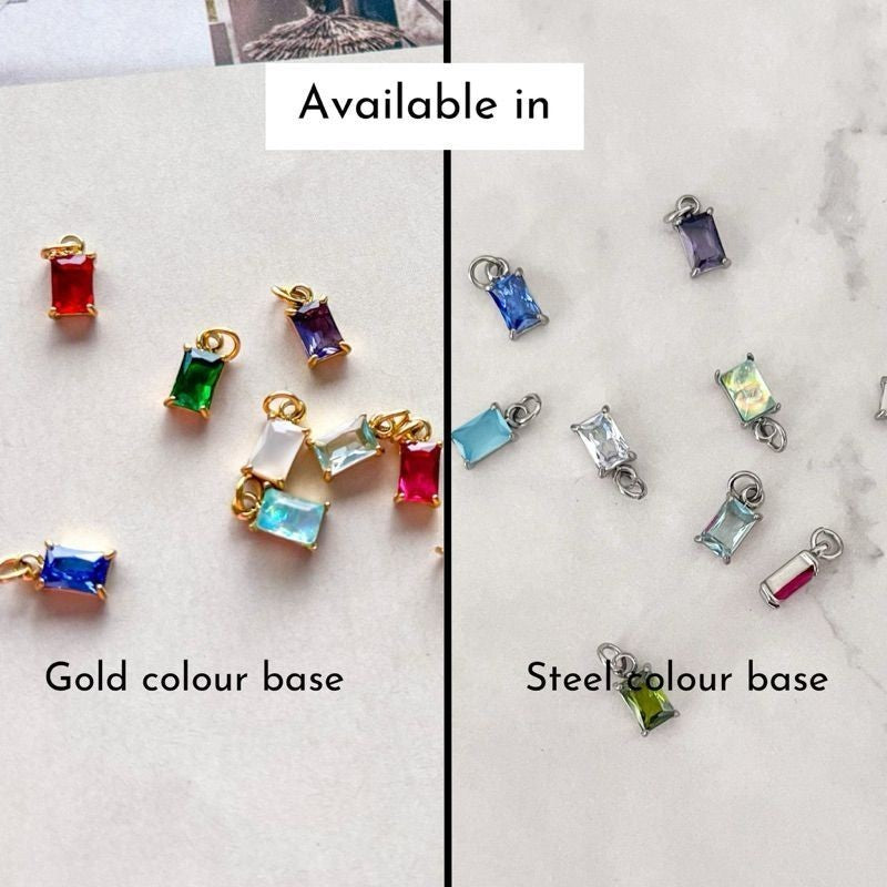 Stainless steel Rectangle zirconia pendant Birthstone 1 pc