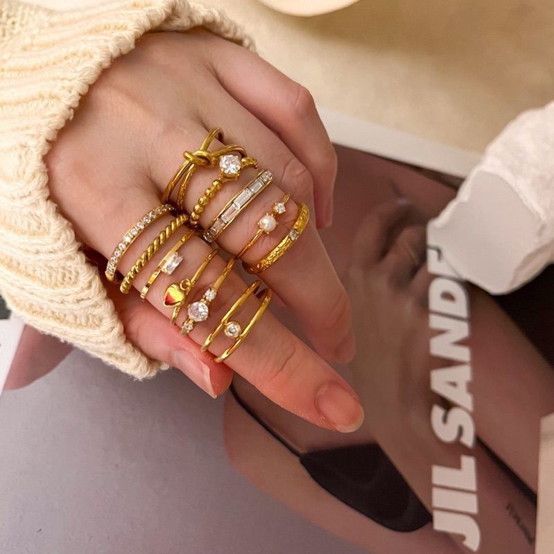 Minimalist ring stainless steel gold ring/ jewellery ring accessories gold cincin zirconia braided love ring