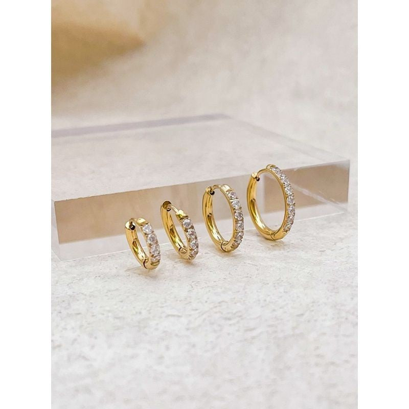 Stainless steel classic sparkle zirconia earrings huggies 1 pair/ Stainless steel material