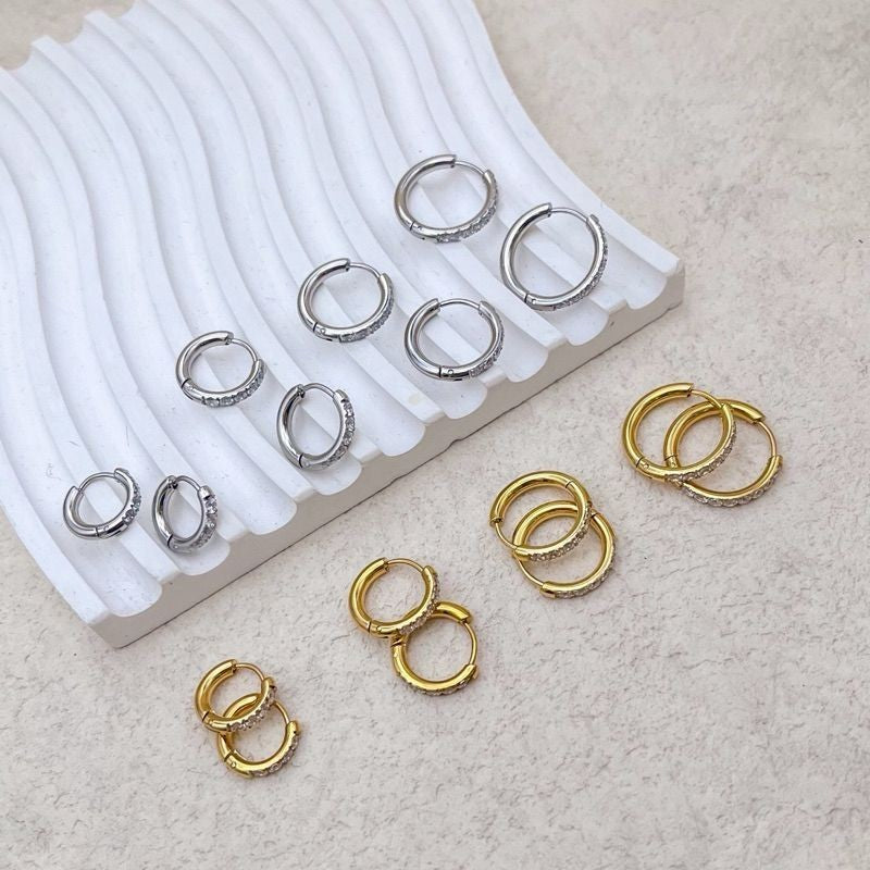 Stainless steel classic sparkle zirconia earrings huggies 1 pair/ Stainless steel material