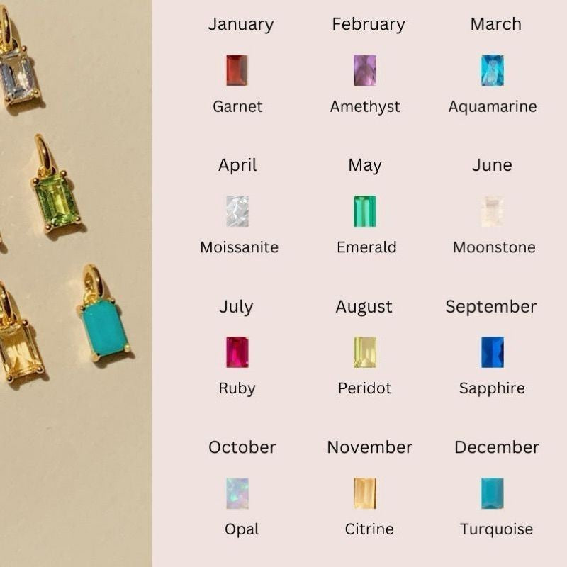 Stainless steel Rectangle zirconia pendant Birthstone 1 pc