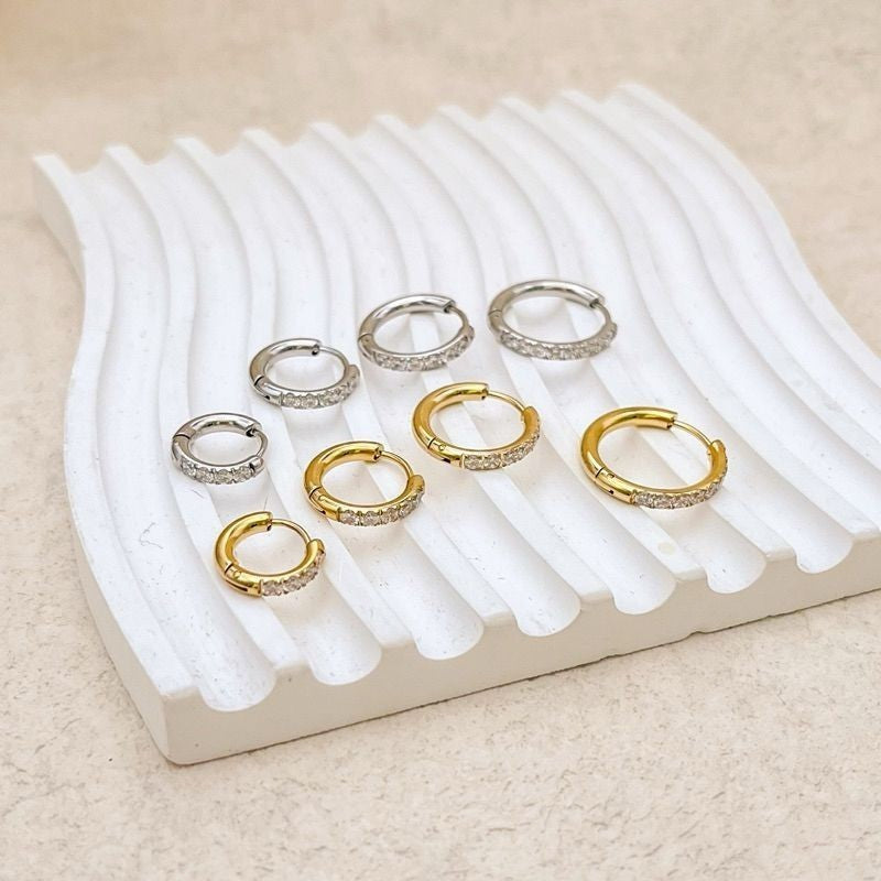 Stainless steel classic sparkle zirconia earrings huggies 1 pair/ Stainless steel material