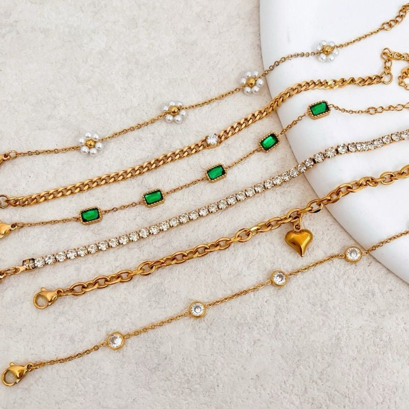 Stainless steel Emerald Green tennis cuban bracelet 1 pc/ lady accessories gold bracelet gelang tangan emas jewellery