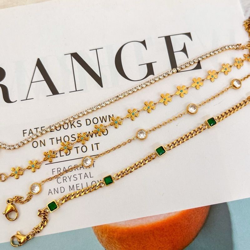 Stainless steel Emerald Green tennis cuban bracelet 1 pc/ lady accessories gold bracelet gelang tangan emas jewellery