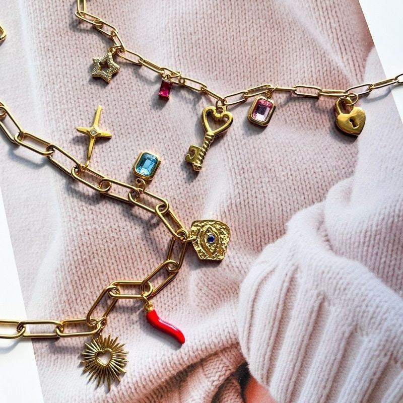 Stainless steel charm 1 pc - chilli/ love/ lock/ key/ cross/ evil eye
