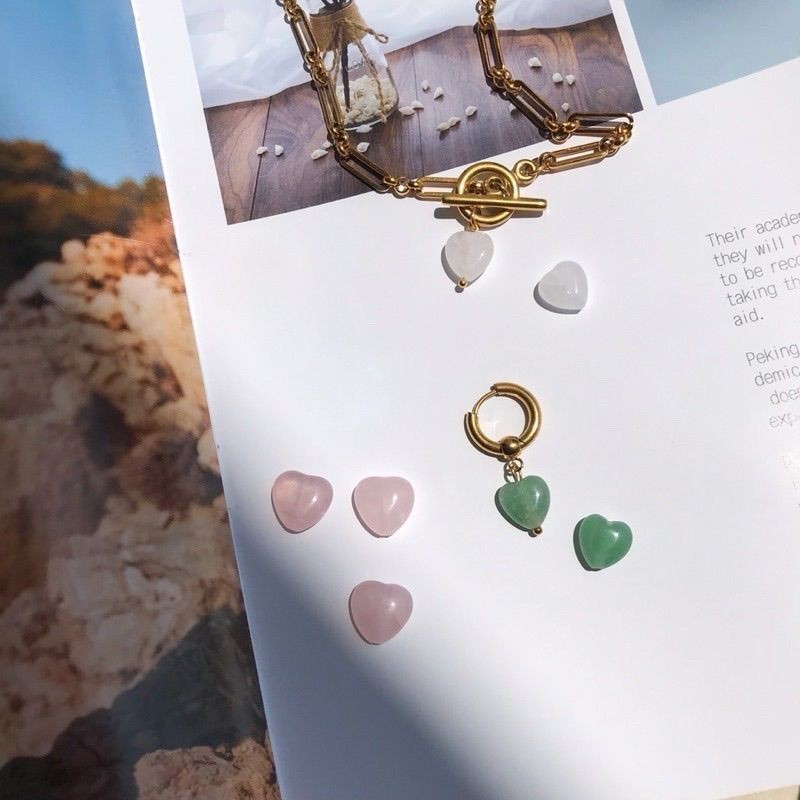 Love shape from natural stone 1 pc - Rose Quartz/ Aquamarine/ Aventurine