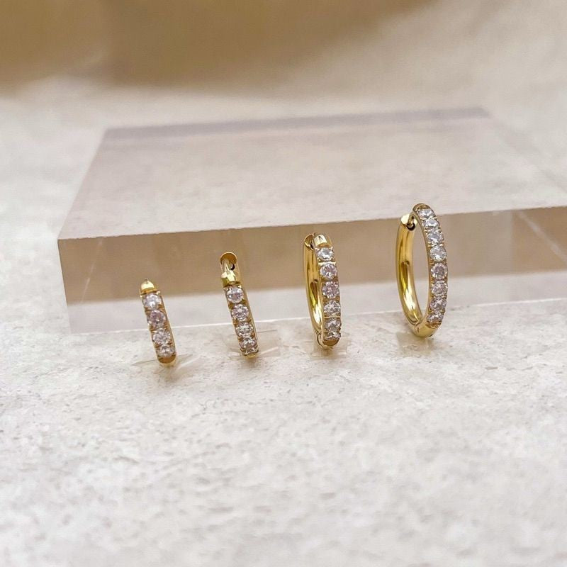 Stainless steel classic sparkle zirconia earrings huggies 1 pair/ Stainless steel material