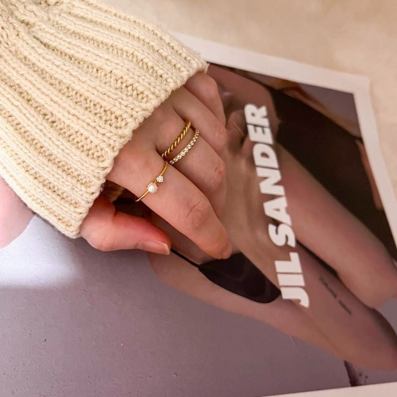 Minimalist ring stainless steel gold ring/ jewellery ring accessories gold cincin zirconia braided love ring