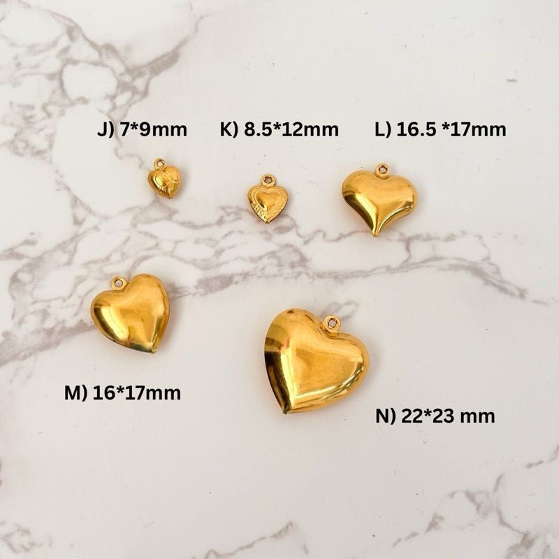 Gold stainless steel love pendant 3x /  hollow heart shape