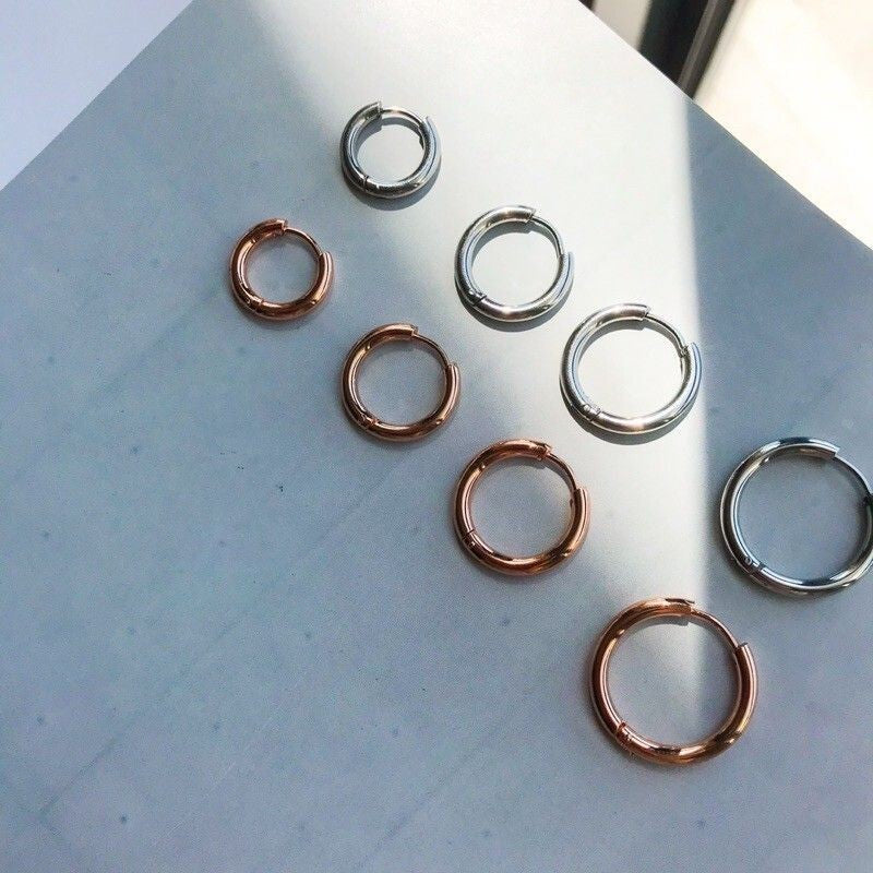 Stainless steel huggies 2.5mm thickness 1 pair/ Stainless steel colour and Rosegold/ Tarnish Resistant PVD coating