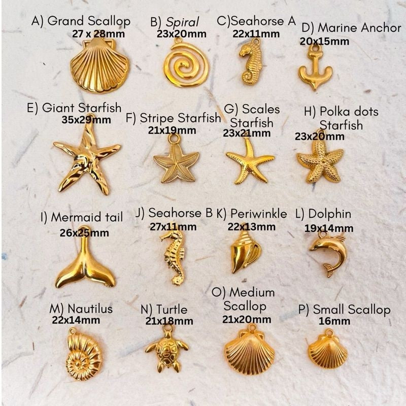 Stainless steel sea beach pendant/ gold starfish shell mermaid tail seahorse pendant for jewellery diy necklace bracelet