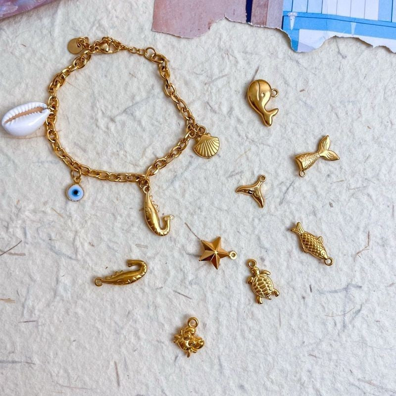 Stainless steel Beach themed sea pendant 1 pc/gold jewellery pendant diy fish lobster shell starfish pendant necklace