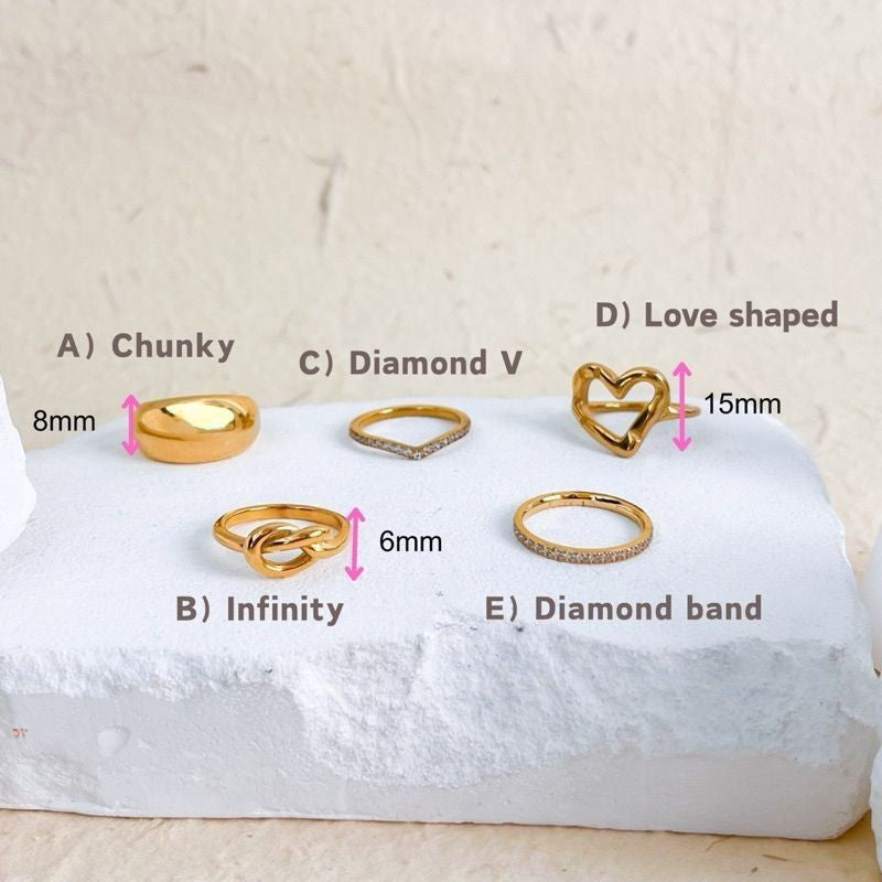 Stainless steel ring plain chunky zirconia stone gold ring silver ring/ Diamond ring