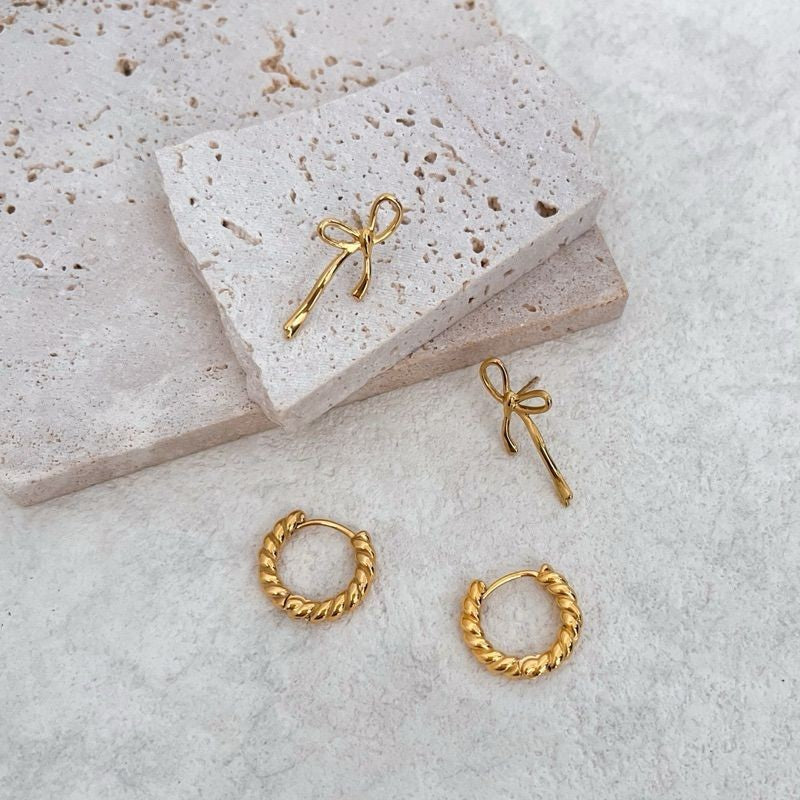 Stainless steel earrings huggies 1 pair/ pearl design shell braided huggies gold earrings