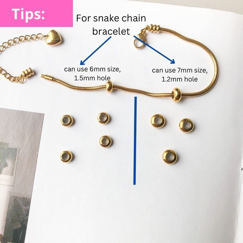 Pndora Stopper position fixing beads stainless steel gold/ spacer for snake chain jewellery accessories and charm