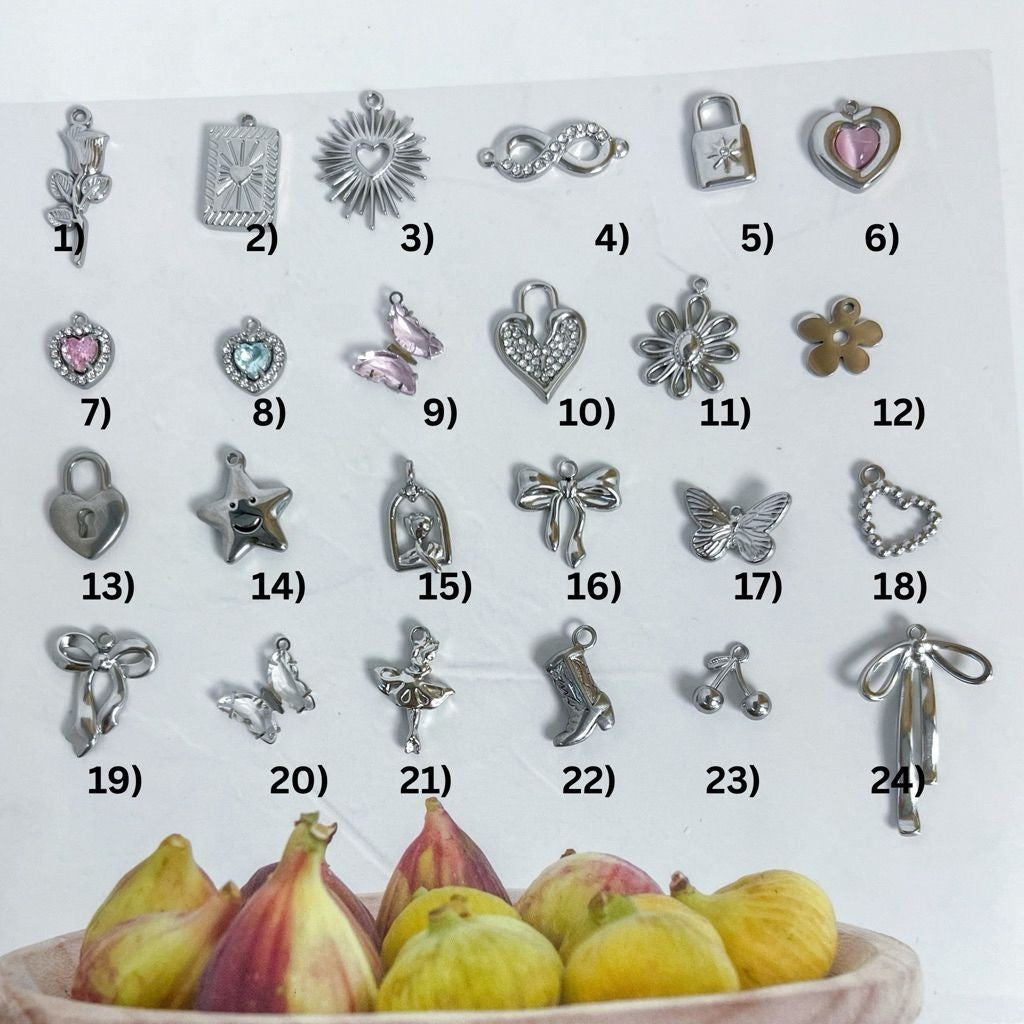 Stainless Steel Pendant 1 pc/ love pink blue ribbon infinity boot lock flower for necklaces and bracelets