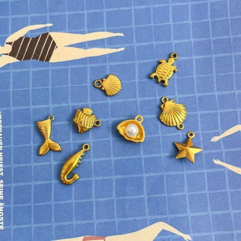 Stainless steel Beach themed sea pendant 1 pc/gold jewellery pendant diy fish lobster shell starfish pendant necklace