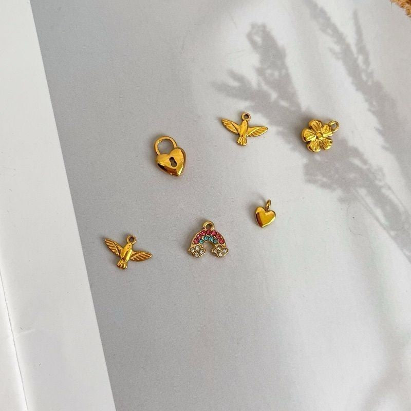 Stainless steel small pendant 1 pc/ love moon rainbow lock key flower aeroplane butterfly shell pendant jewellery