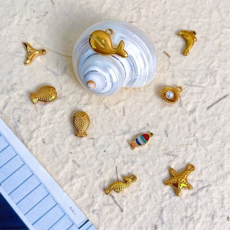 Stainless steel Beach themed sea pendant 1 pc/gold jewellery pendant diy fish lobster shell starfish pendant necklace