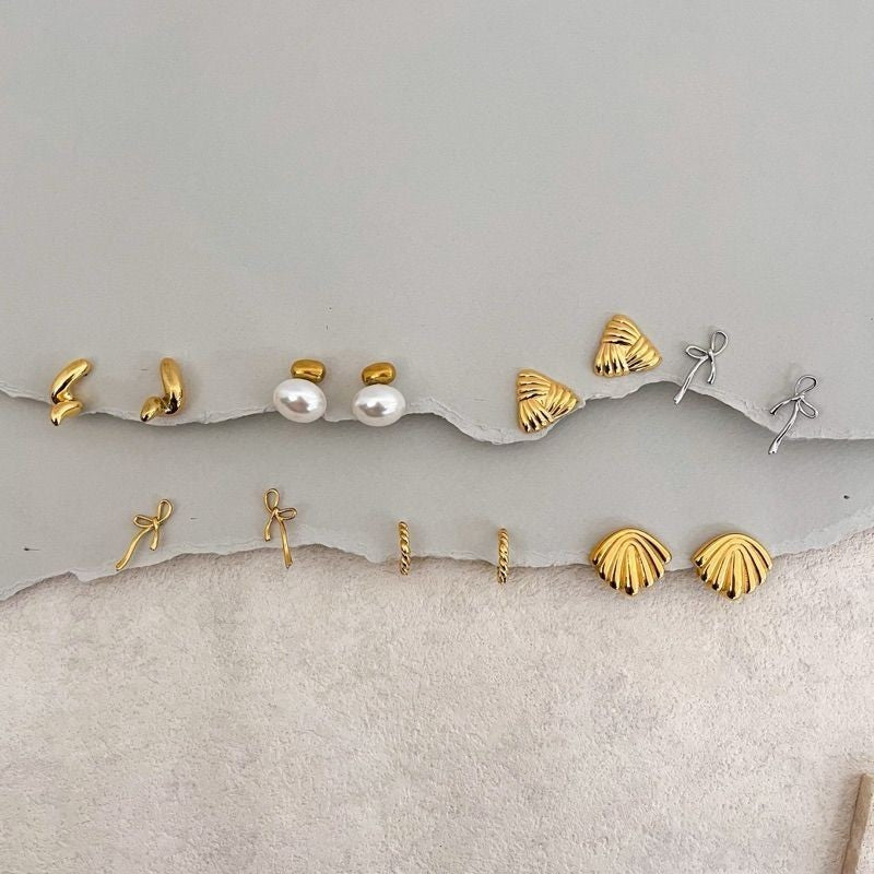 Stainless steel earrings huggies 1 pair/ pearl design shell braided huggies gold earrings