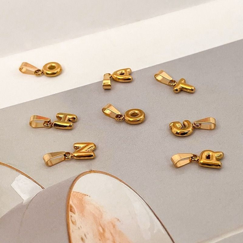 Stainless steel puff bubble letter initial pendant/ gold letter pendant jewellery accessories necklace alphabet letter