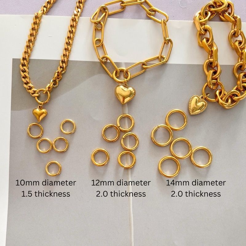 Big size stainless steel jumpring 10x1.5mm/ 12x2mm/ 14x2mm gold lasting jumpring