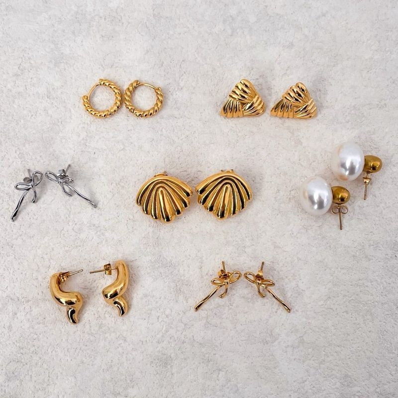 Stainless steel earrings huggies 1 pair/ pearl design shell braided huggies gold earrings