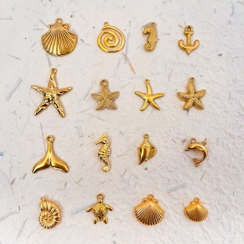 Stainless steel sea beach pendant/ gold starfish shell mermaid tail seahorse pendant for jewellery diy necklace bracelet