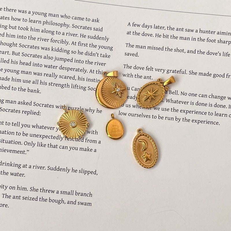 Stainless steel moon star pendant in gold/ opal shell pendant diy jewellery accessories pendant for necklace bracelet