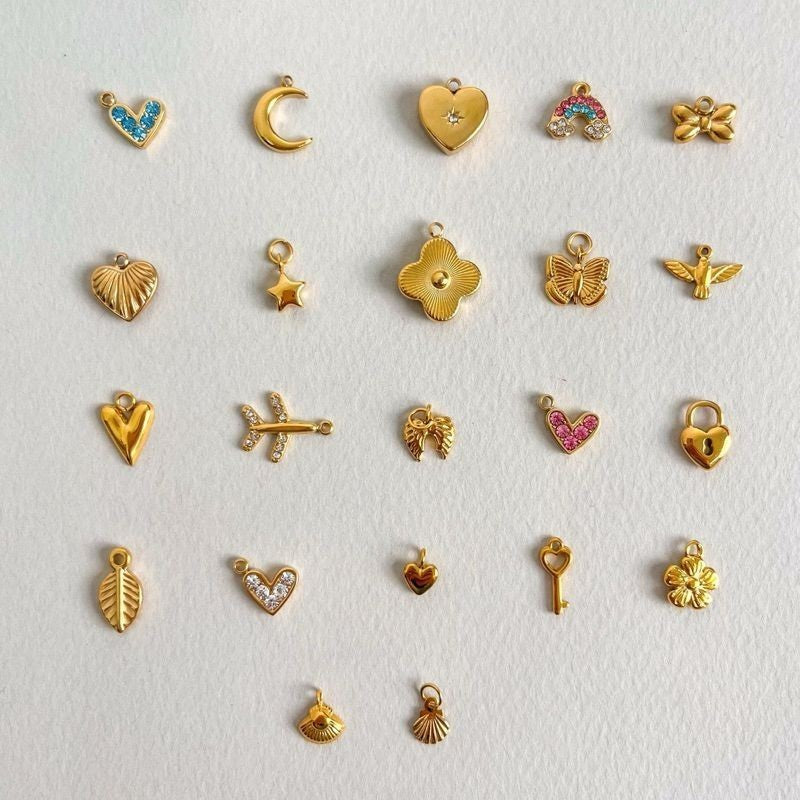 Stainless steel small pendant 1 pc/ love moon rainbow lock key flower aeroplane butterfly shell pendant jewellery