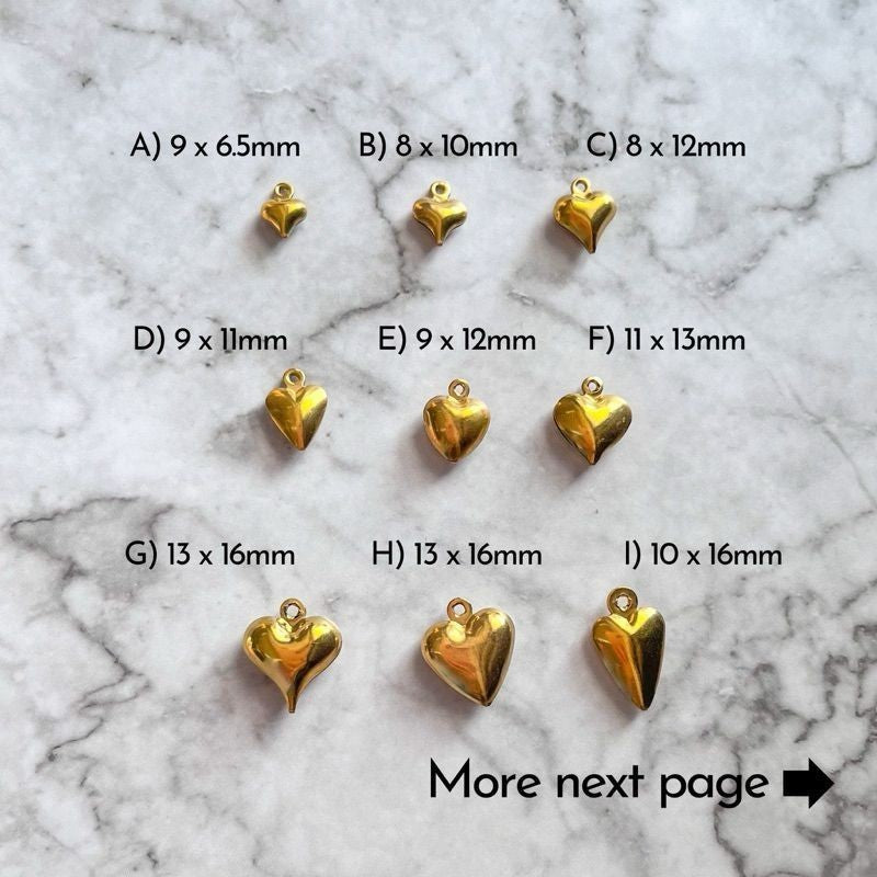 Gold stainless steel love pendant 3x /  hollow heart shape