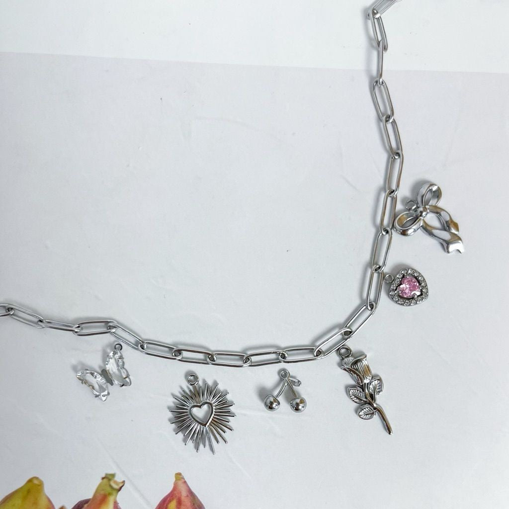 Stainless Steel Pendant 1 pc/ love pink blue ribbon infinity boot lock flower for necklaces and bracelets